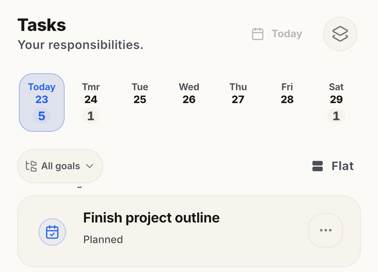 LifeOS Tasks: Your responsibilities. Finish project outline remains Planned.